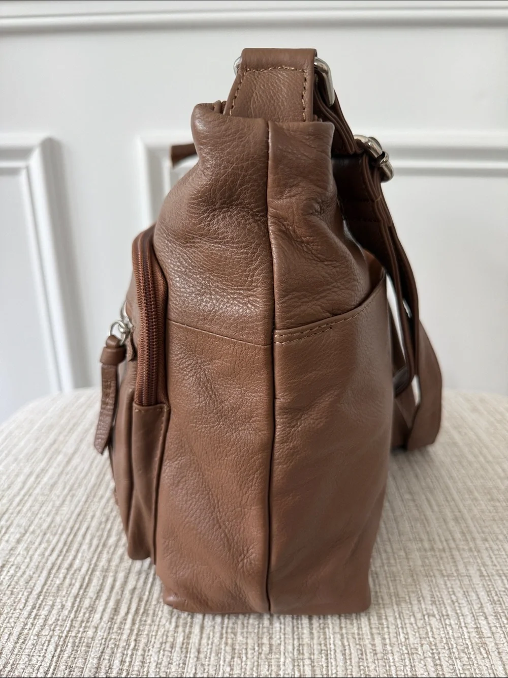 Great American Leather Works Brown Shoulder Crossbody Bag Purse Multi Pockets
